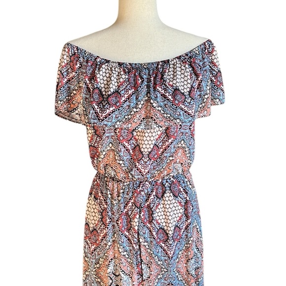 No Comment Geometric Maxi Romper With Ruffle Neckline - Picture 6 of 12